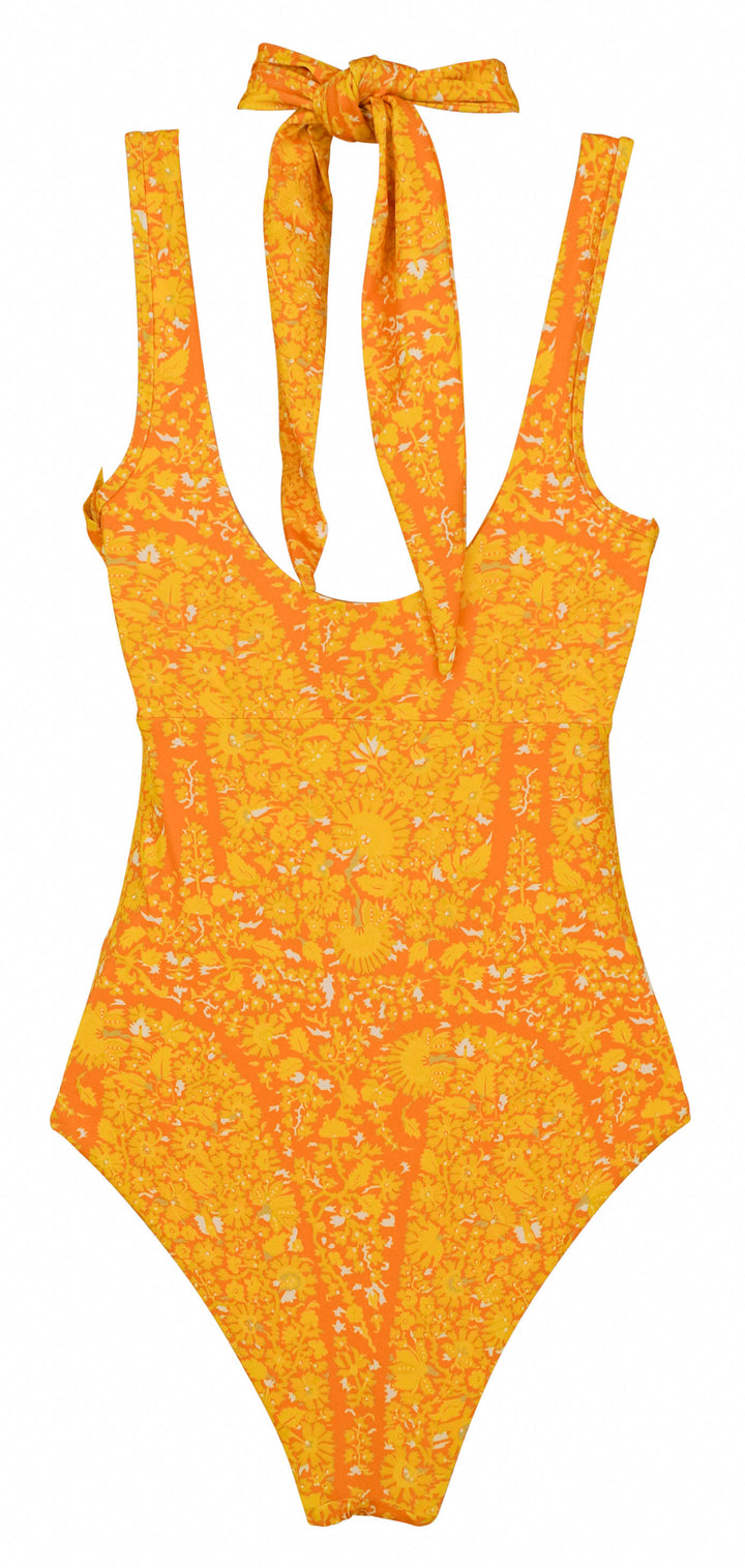 Giambattista Valli Floral Halter Swimsuit in Yellow Multi