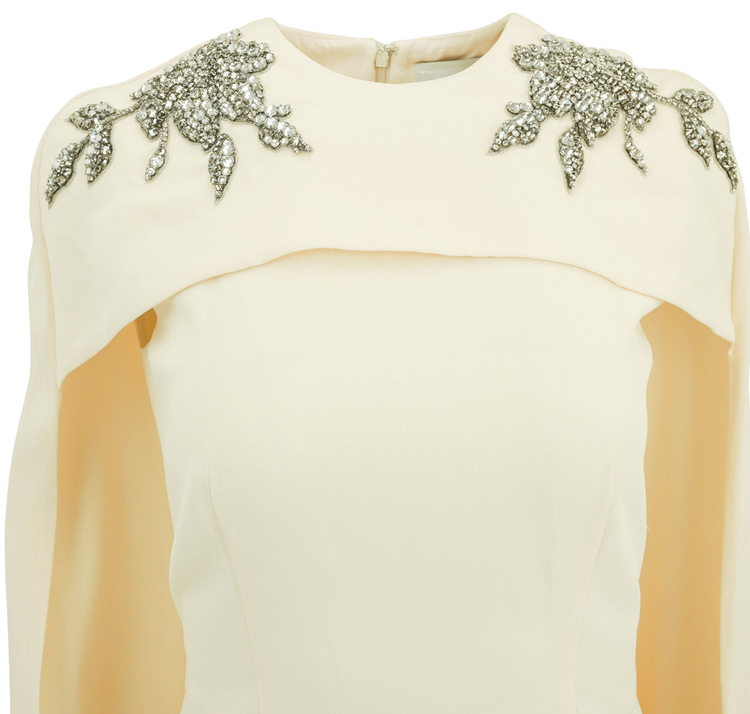 Erdem Embellished Cady Cape Gown in Cream