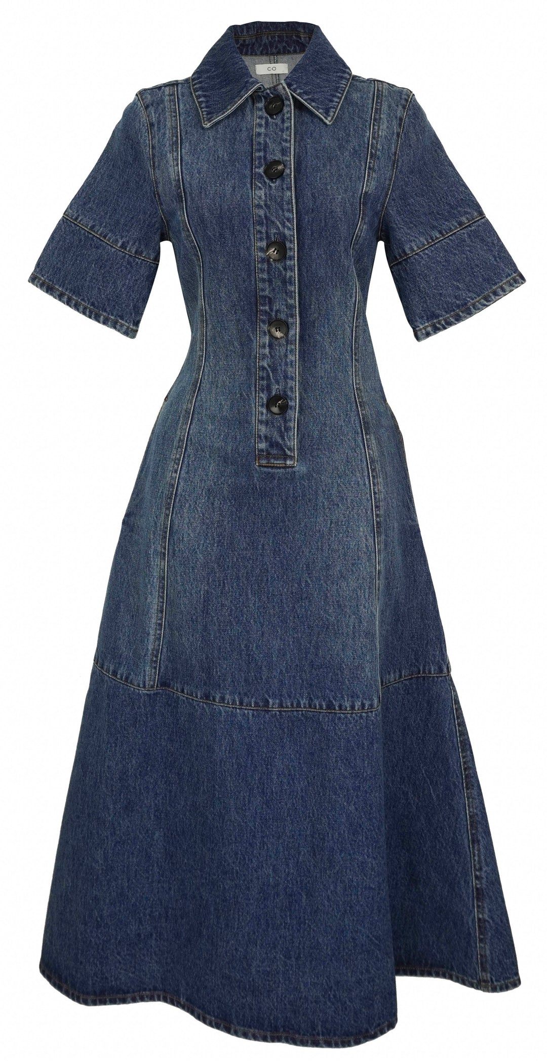 CO Half Placket Denim Midi Dress in Indigo - Discounts on Co at UAL