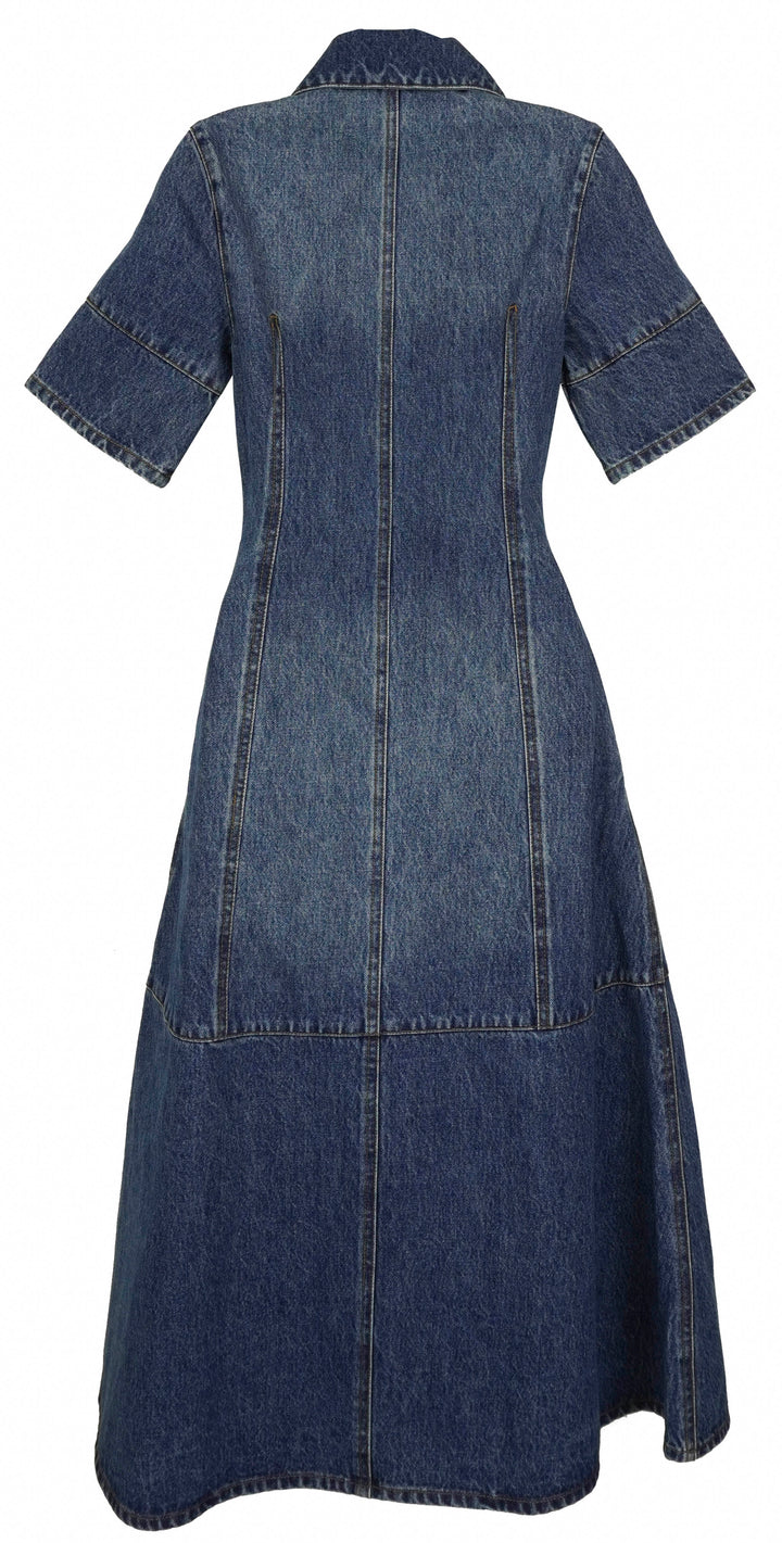CO Half Placket Denim Midi Dress in Indigo - Discounts on Co at UAL