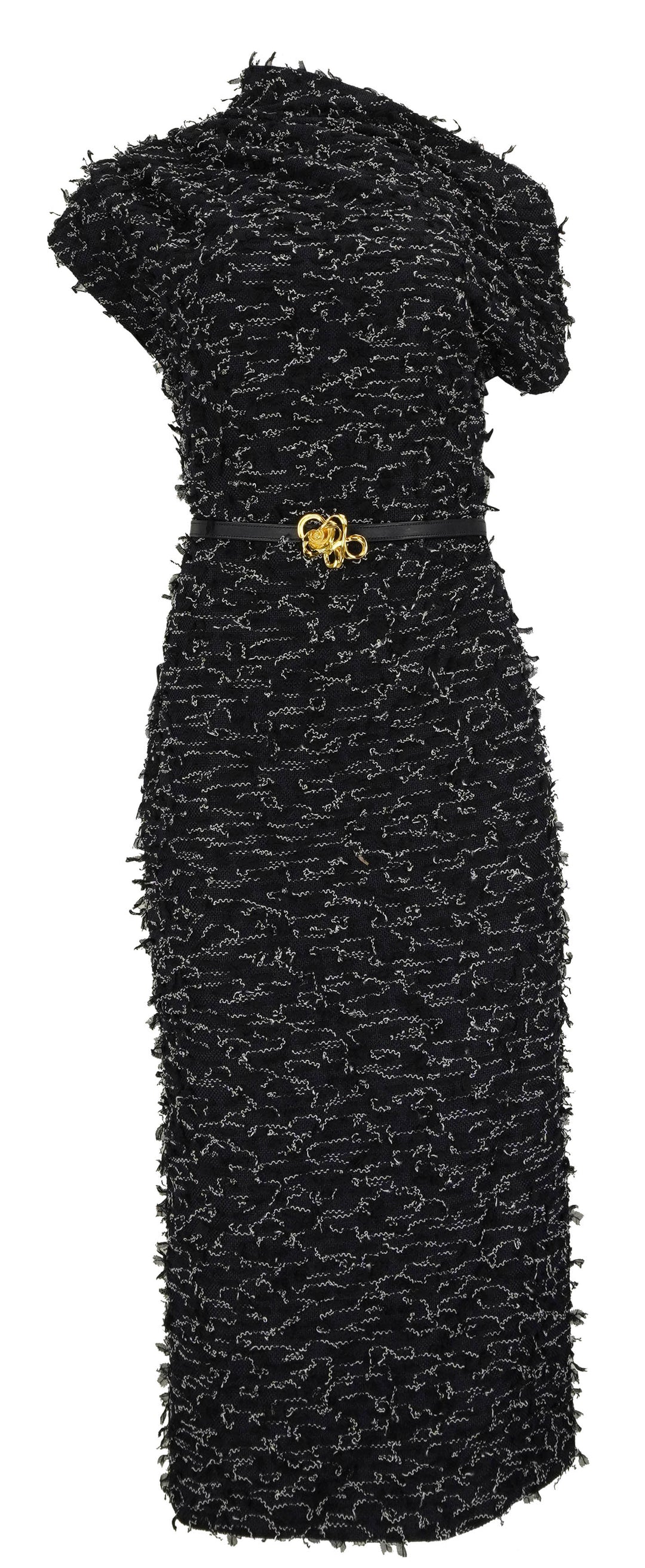Oscar De La Renta Draped Eyelash Tweed Midi Dress in Navy - Discounts on Oscar de la Renta at UAL