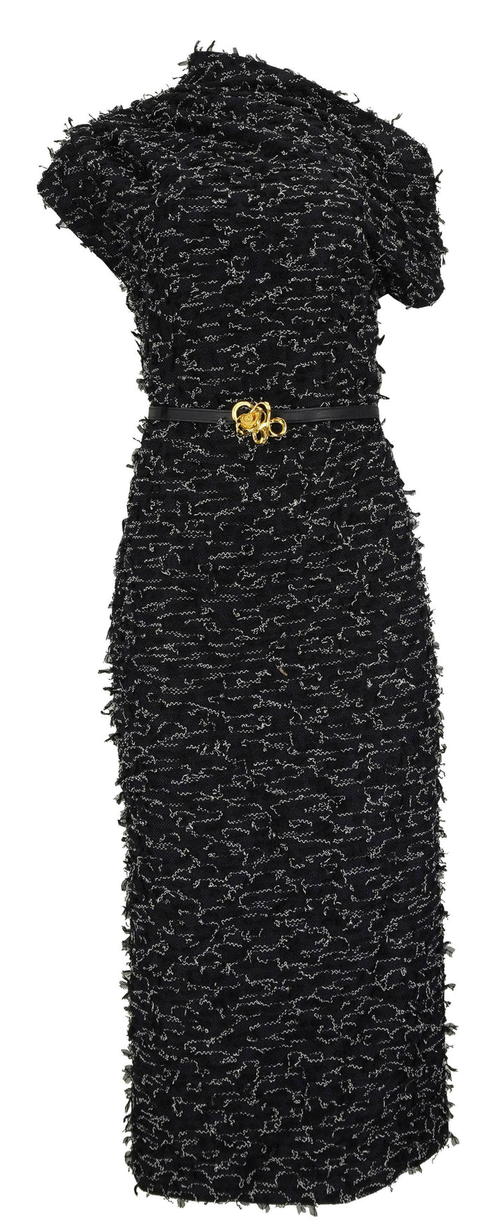 Oscar De La Renta Draped Eyelash Tweed Midi Dress in Navy - Discounts on Oscar de la Renta at UAL