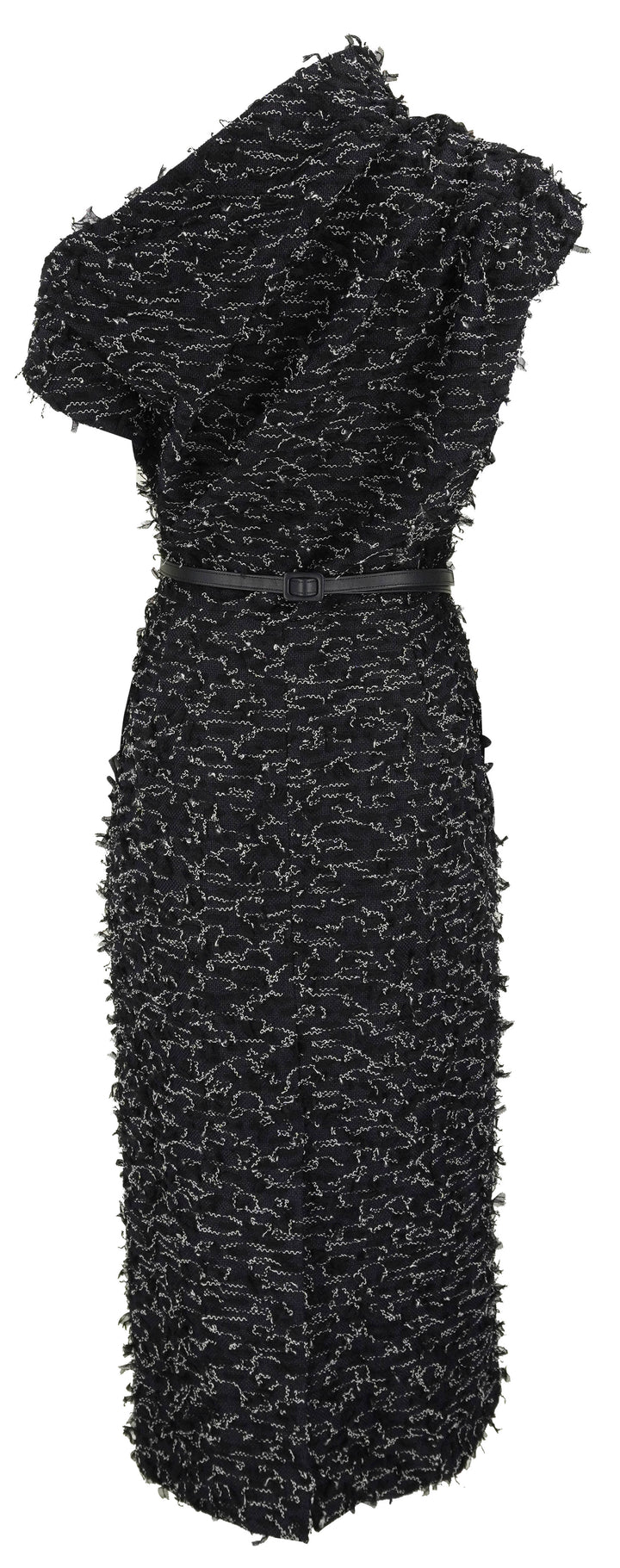 Oscar De La Renta Draped Eyelash Tweed Midi Dress in Navy - Discounts on Oscar de la Renta at UAL