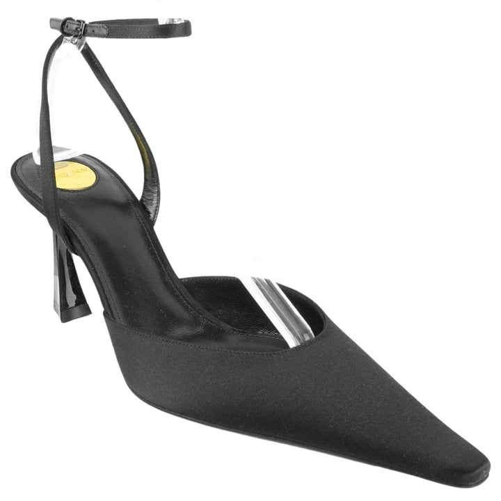 Saint Laurent Aimee Pump in Black Satin - Discounts on Saint Laurent at UAL