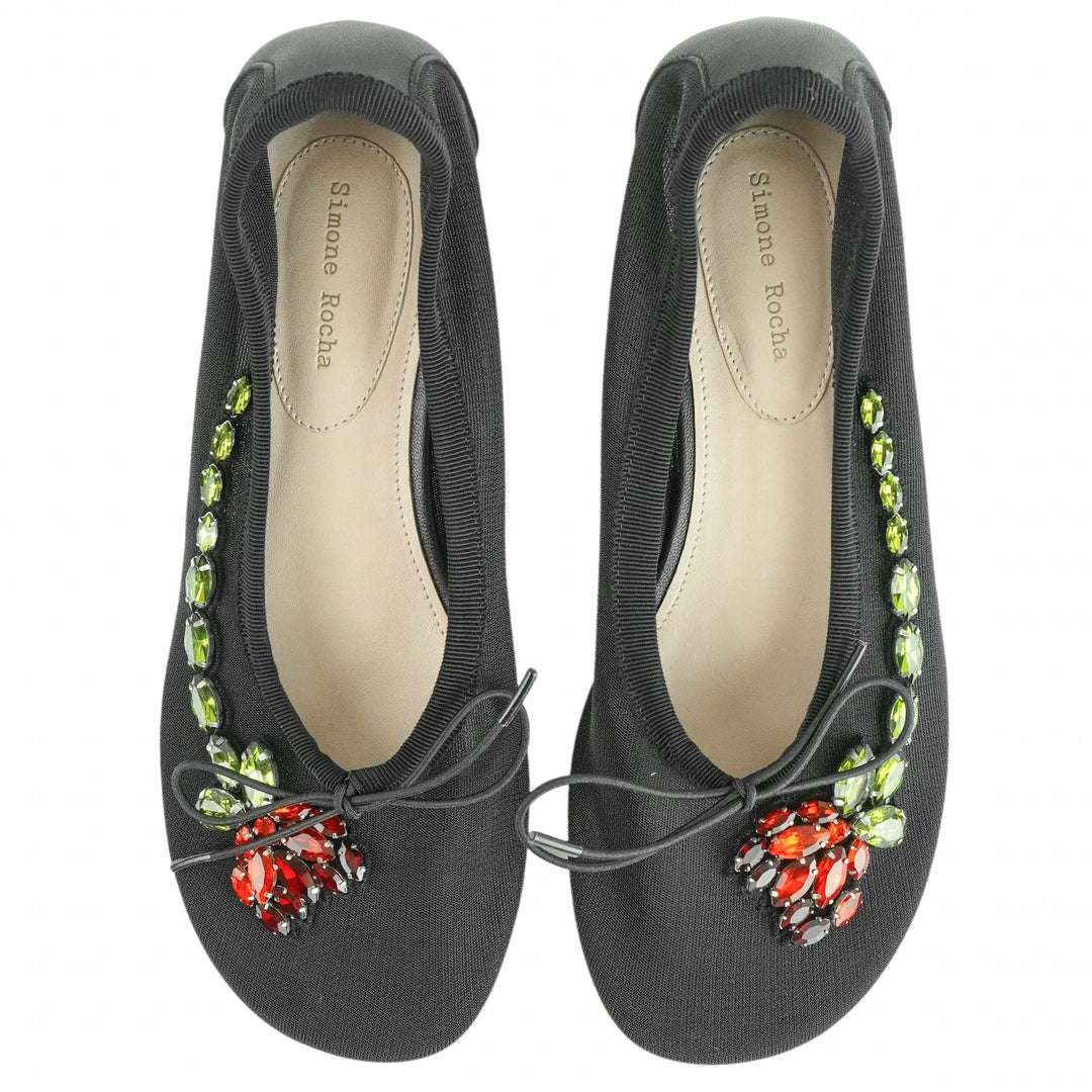 Simone Rocha Mesh Ballerina Heel with Embellished Rose in Black - Discounts on Simone Rocha at UAL