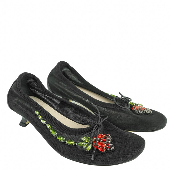 Simone Rocha Mesh Ballerina Heel with Embellished Rose in Black - Discounts on Simone Rocha at UAL