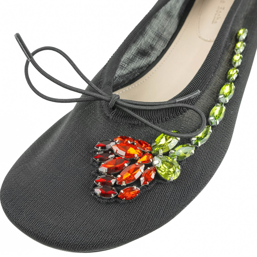 Simone Rocha Mesh Ballerina Heel with Embellished Rose in Black - Discounts on Simone Rocha at UAL