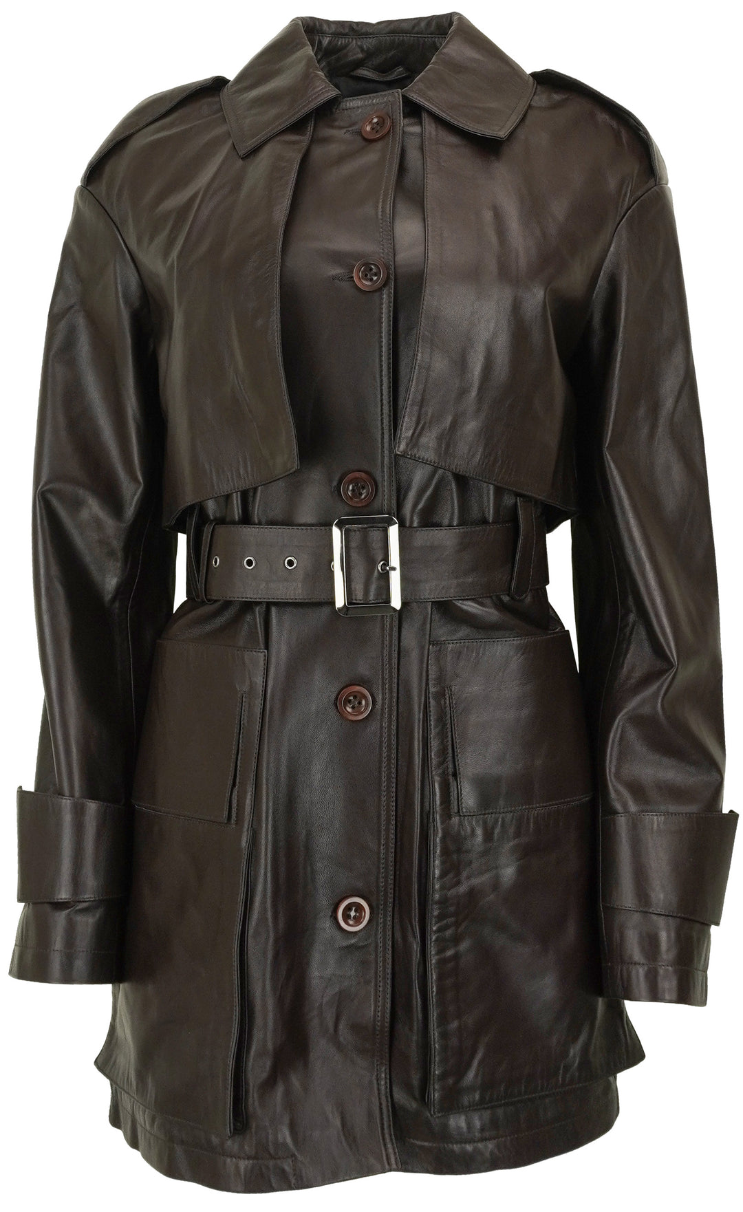 Lou Andrea Leather Trench Coat in Dark Brown - Discounts on Lou Andrea at UAL