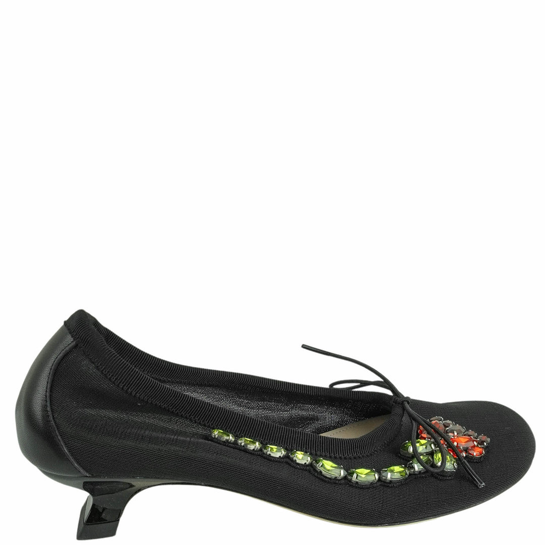 Simone Rocha Mesh Ballerina Heel with Embellished Rose in Black - Discounts on Simone Rocha at UAL