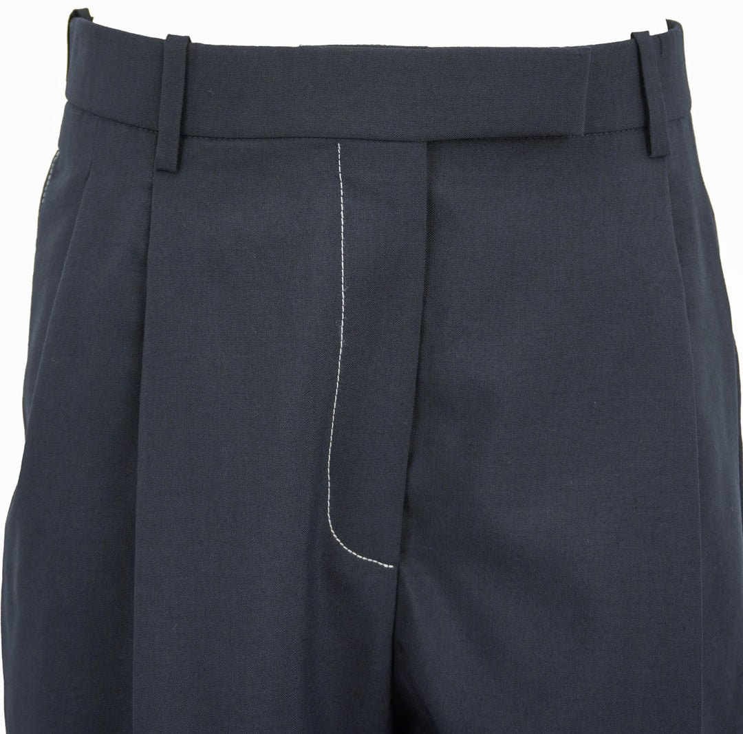 Thom Browne. High Waisted Double Pleat Trouser in Navy - Discounts on Thom Browne. at UAL