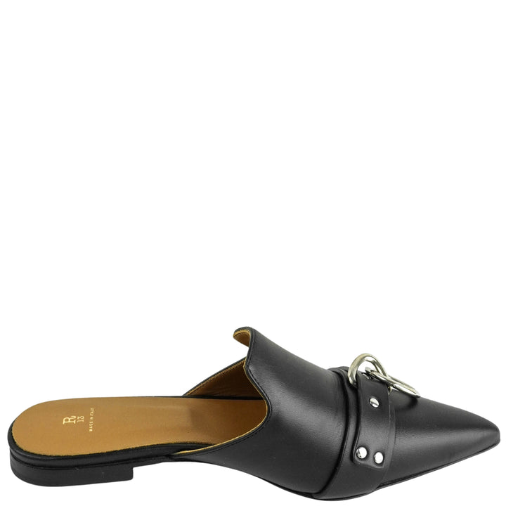 R13 Pointed Toe Slide with Ring in Black - Discounts on R13 at UAL