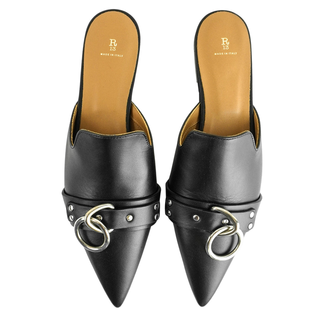 R13 Pointed Toe Slide with Ring in Black - Discounts on R13 at UAL