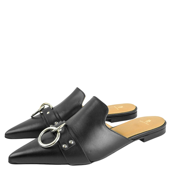 R13 Pointed Toe Slide with Ring in Black - Discounts on R13 at UAL