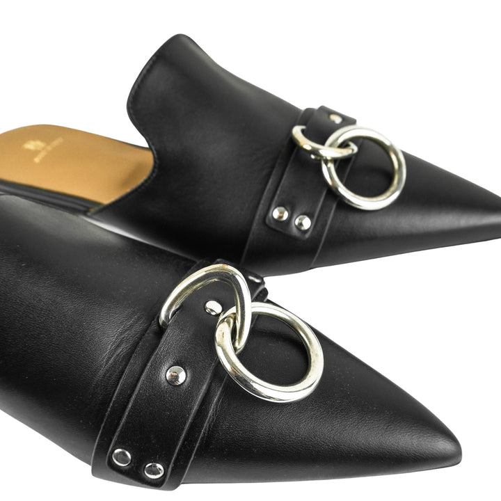 R13 Pointed Toe Slide with Ring in Black - Discounts on R13 at UAL