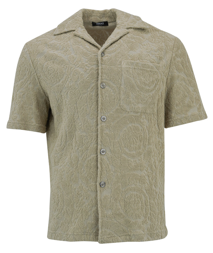 Versace Barocco Jacquard Towel-Stitch Shirt in Tan - Discounts on Versace at UAL