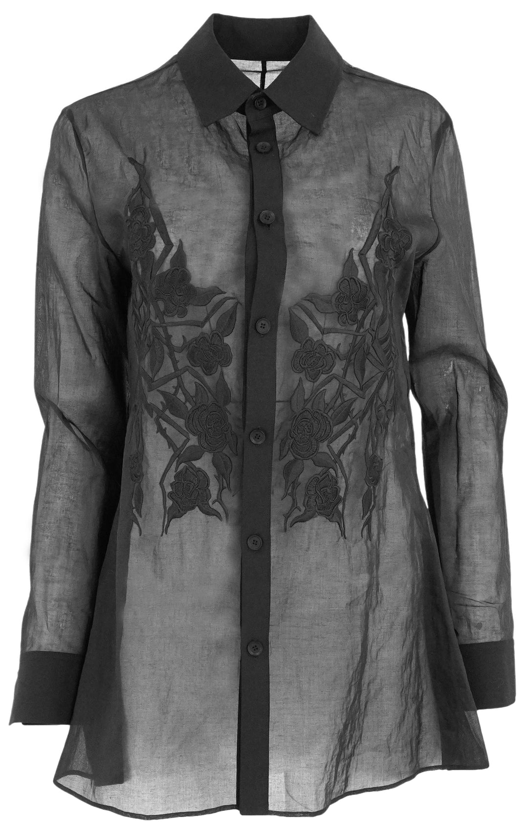 Yohji Yamamoto Cotton Organza Flared Back Slim Shirt in Black - Discounts on Yohji Yamamoto at UAL