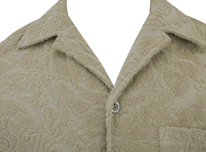 Versace Barocco Jacquard Towel-Stitch Shirt in Tan - Discounts on Versace at UAL