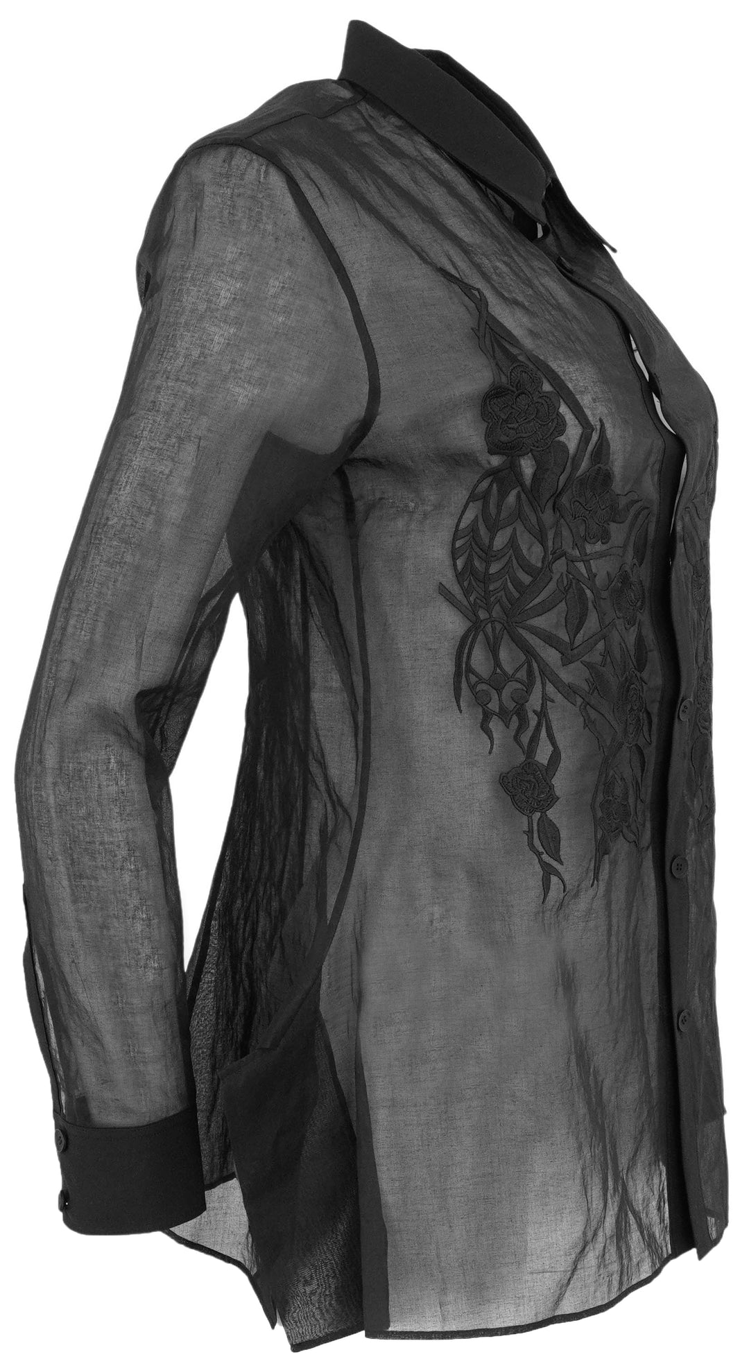 Yohji Yamamoto Cotton Organza Flared Back Slim Shirt in Black - Discounts on Yohji Yamamoto at UAL