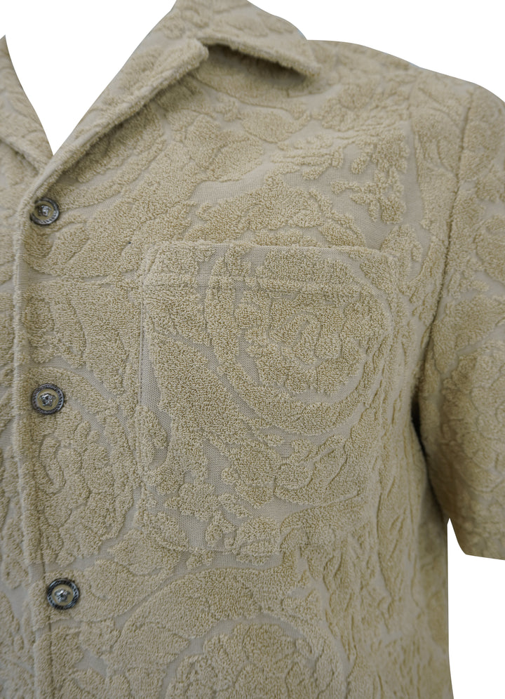 Versace Barocco Jacquard Towel-Stitch Shirt in Tan - Discounts on Versace at UAL