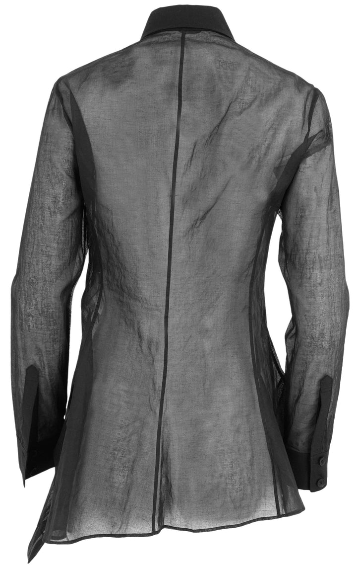 Yohji Yamamoto Cotton Organza Flared Back Slim Shirt in Black - Discounts on Yohji Yamamoto at UAL