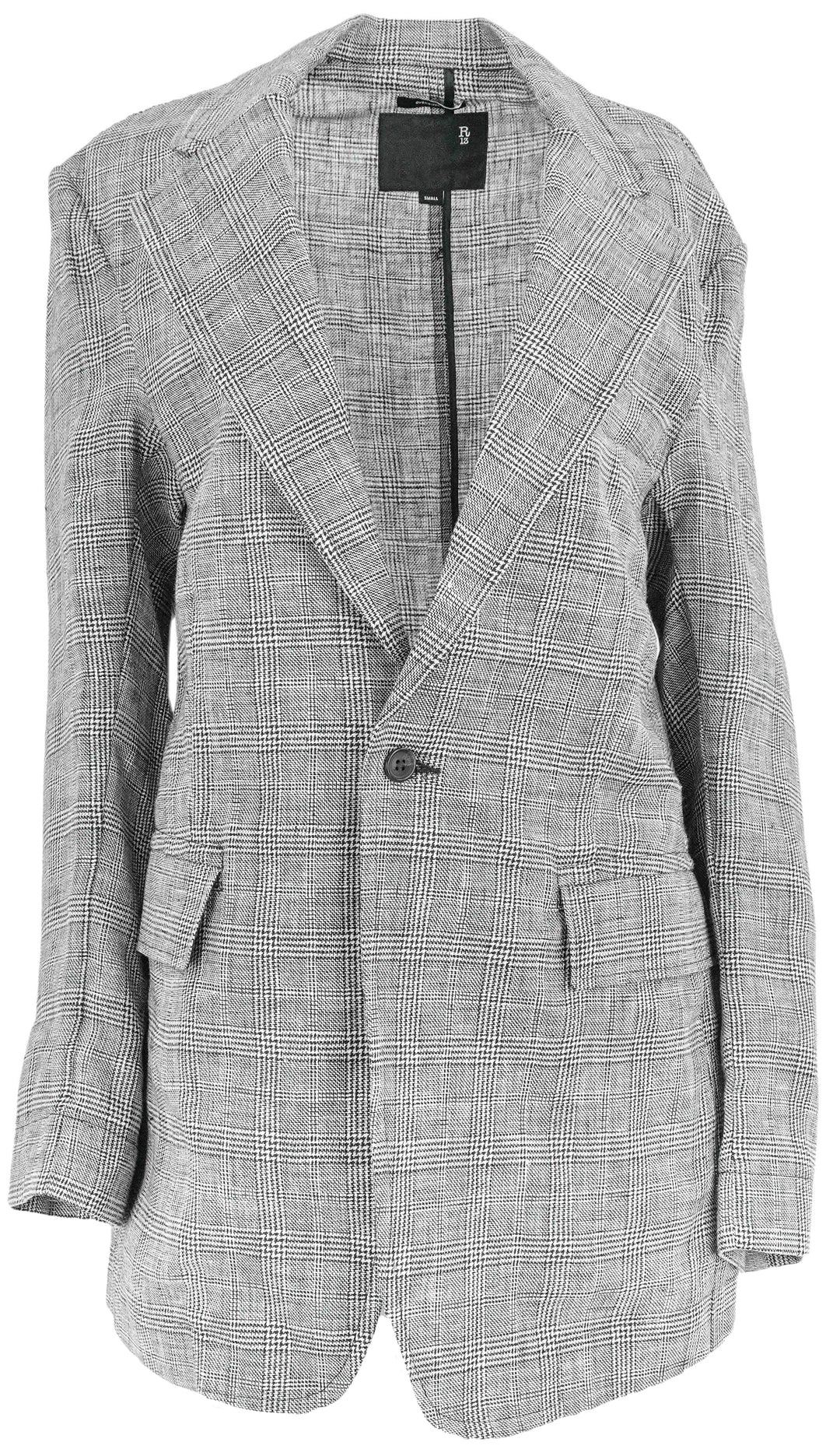 R13 Oversized Ragged Blazer in Black and White Glen Plaid - Discounts on R13 at UAL