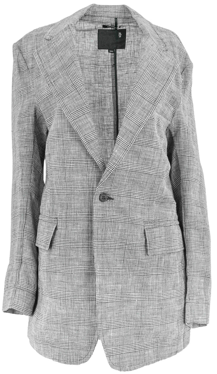 R13 Oversized Ragged Blazer in Black and White Glen Plaid - Discounts on R13 at UAL