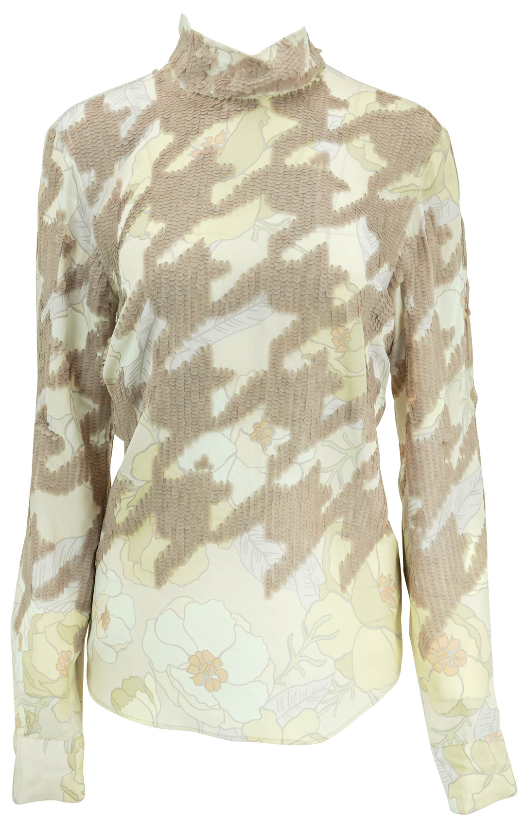Dries Van Noten Sequined Houndstooth and Floral Silk Blouse in Multi - Discounts on Dries Van Noten at UAL