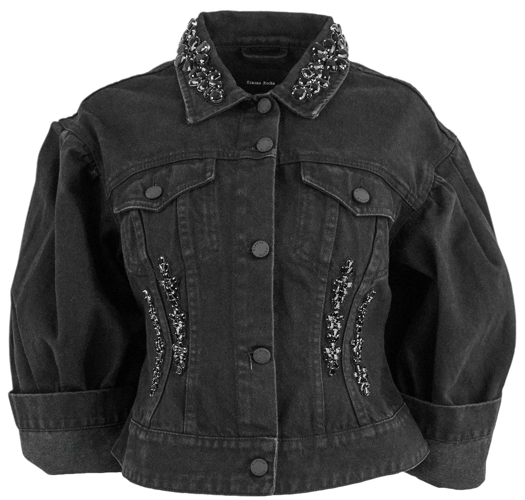 Simone Rocha Turbo Embellished Denim Jacket in Black - Discounts on Simone Rocha at UAL