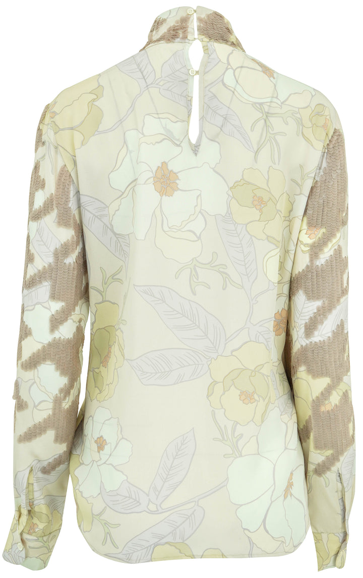 Dries Van Noten Sequined Houndstooth and Floral Silk Blouse in Multi - Discounts on Dries Van Noten at UAL