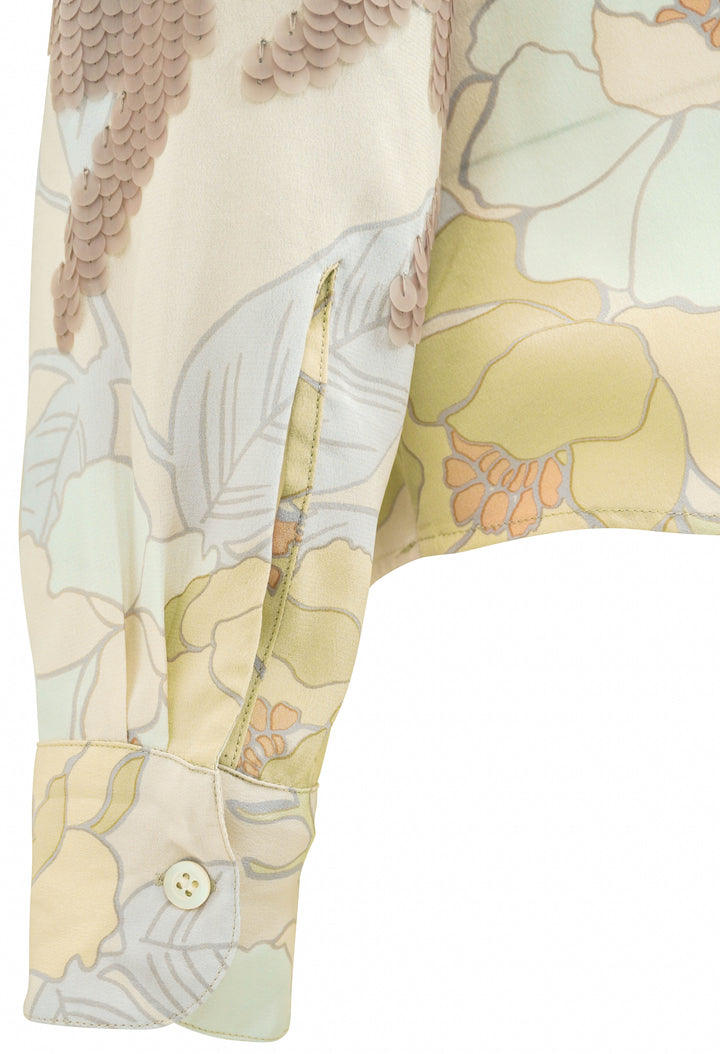 Dries Van Noten Sequined Houndstooth and Floral Silk Blouse in Multi - Discounts on Dries Van Noten at UAL