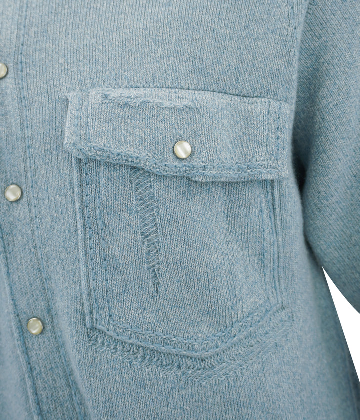 Barrie Cashmere and Cotton Denim Overshirt in Blue - Discounts on Barrie at UAL