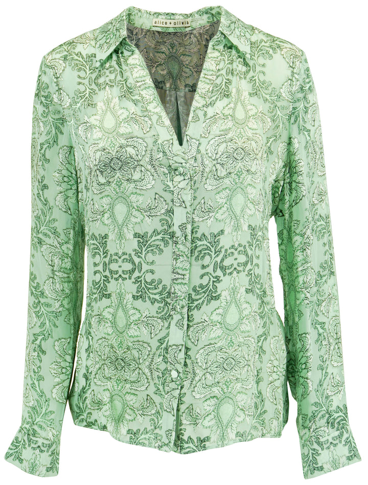Alice & Olivia Eloise Button-Up in Vanity Pistachio - Discounts on Alice + Olivia at UAL