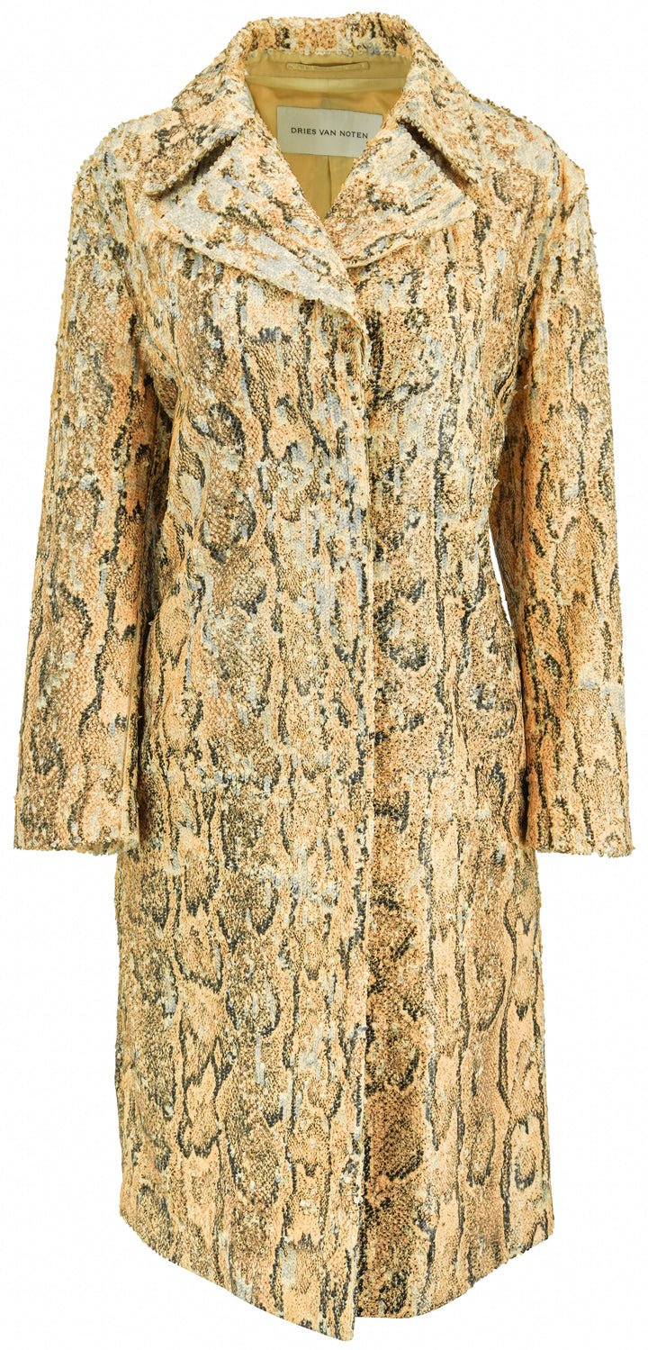 Dries Van Noten Ricca Coat in Snakeskin Sequin - Discounts on Dries Van Noten at UAL
