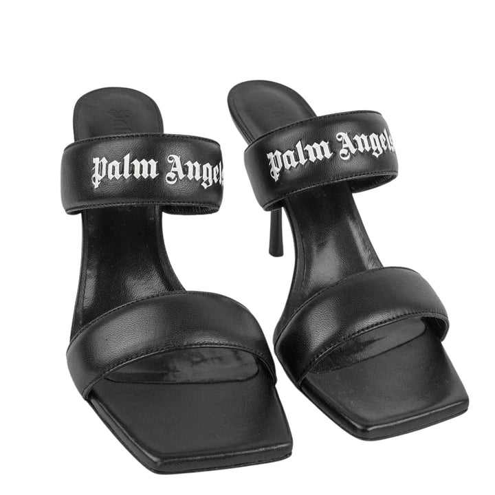 Palm Angels Logo Band Sandals in Black and White - Discounts on Palm Angels at UAL