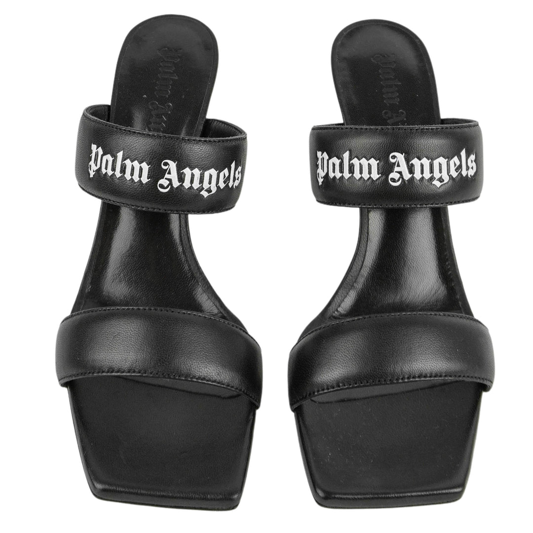 Palm Angels Logo Band Sandals in Black and White - Discounts on Palm Angels at UAL