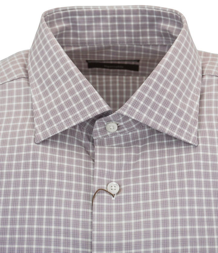 Canali Mini Plaid Print Button Down Shirt in Purple and White - Discounts on Canali at UAL