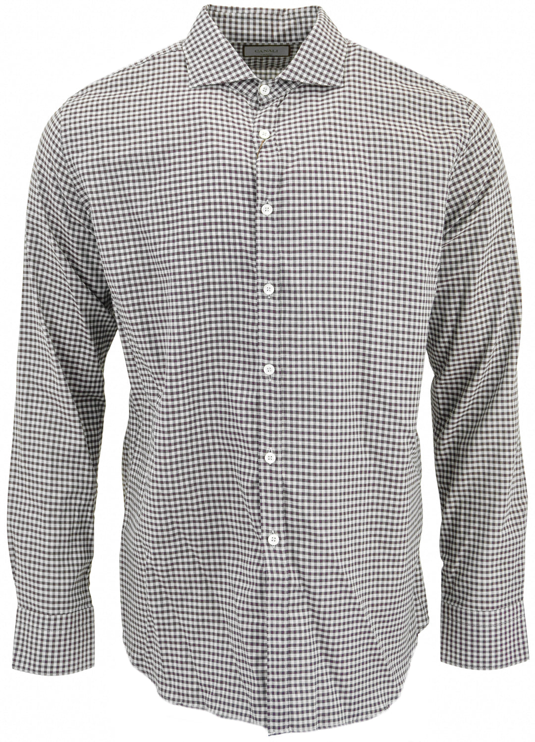 Canali Checked Print Button Down Shirt in Burgundy and Grey - Discounts on Canali at UAL