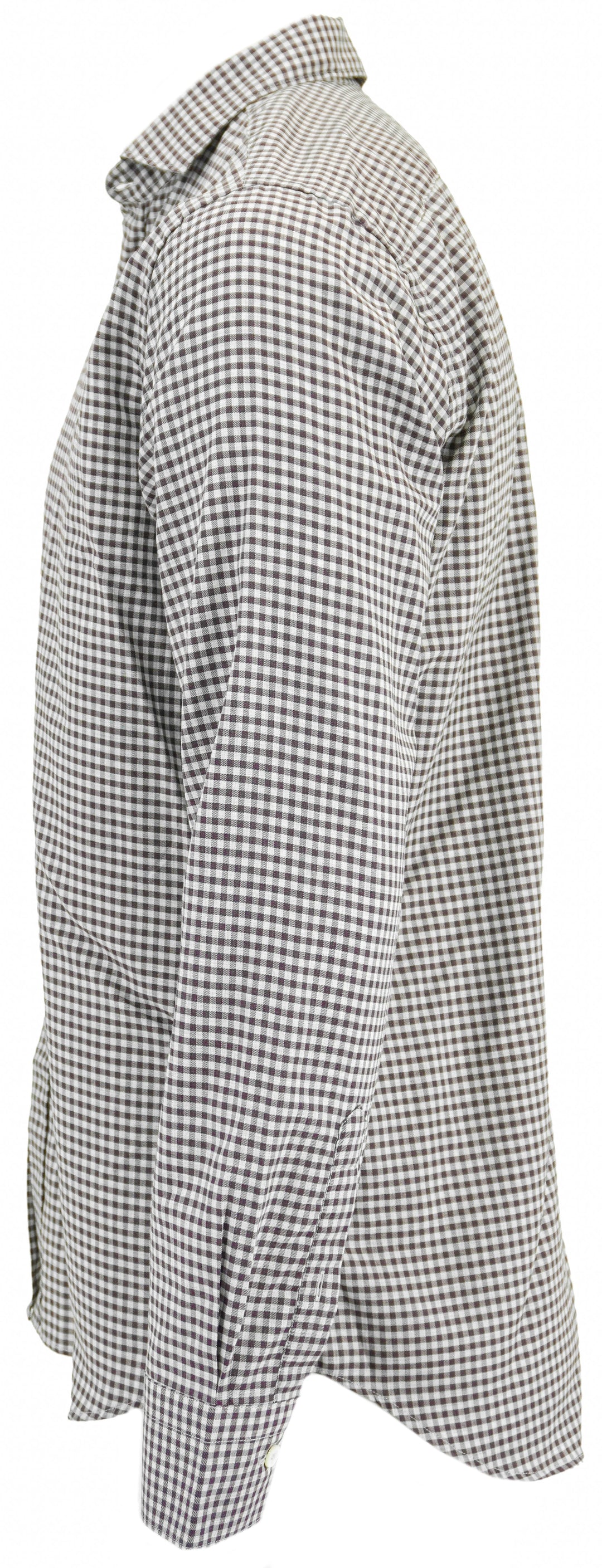 Canali Checked Print Button Down Shirt in Burgundy and Grey - Discounts on Canali at UAL