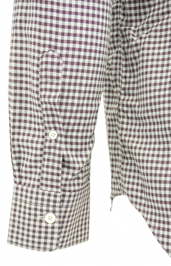 Canali Checked Print Button Down Shirt in Burgundy and Grey - Discounts on Canali at UAL
