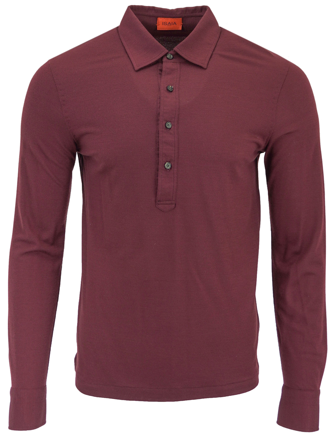 Isaia Napoli Long Sleeve Polo in Wine - Discounts on Isaia Napoli at UAL