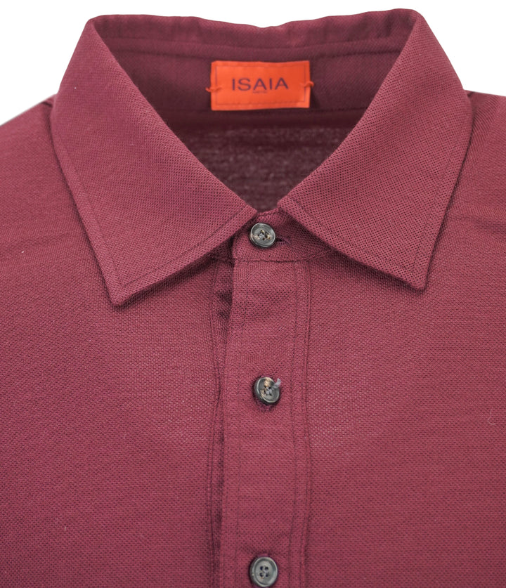 Isaia Napoli Long Sleeve Polo in Wine - Discounts on Isaia Napoli at UAL