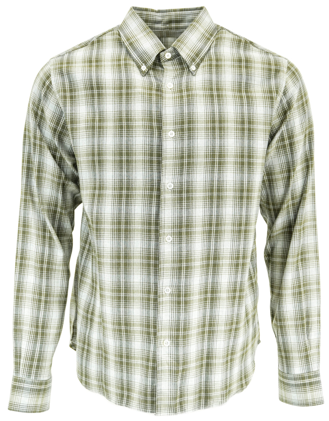 Fedeli Plaid Print Flannel Button Down Shirt in Green and Grey - Discounts on Fedeli at UAL
