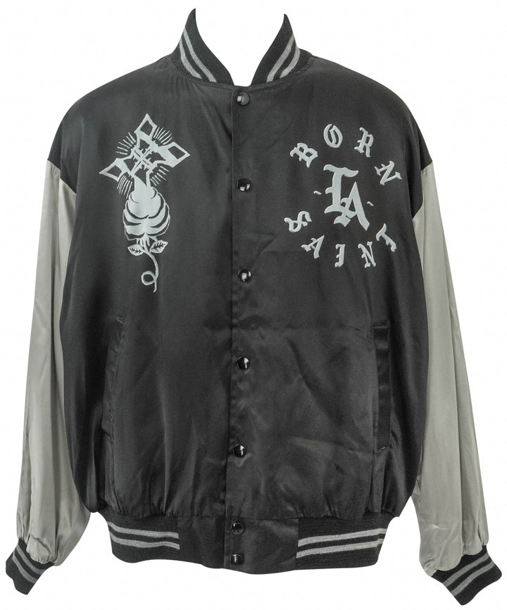 Born Saint Satin Bomber Jacket in Black/Silver - Discounts on Born Saint at UAL