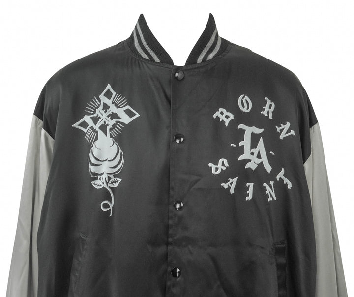 Born Saint Satin Bomber Jacket in Black/Silver - Discounts on Born Saint at UAL