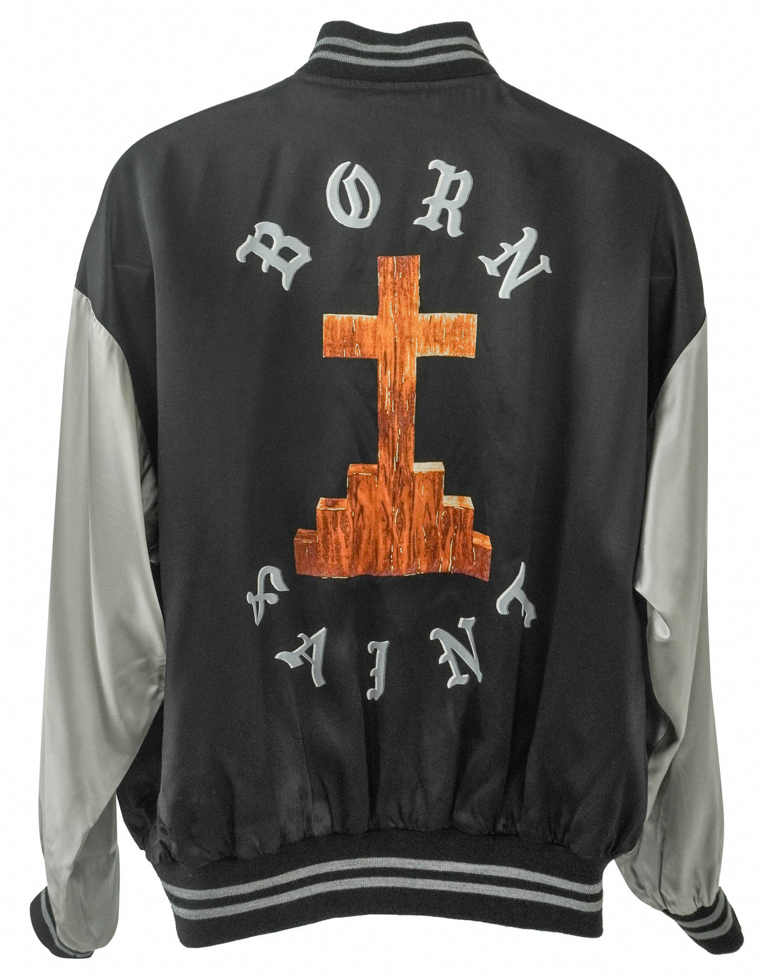 Born Saint Satin Bomber Jacket in Black/Silver - Discounts on Born Saint at UAL