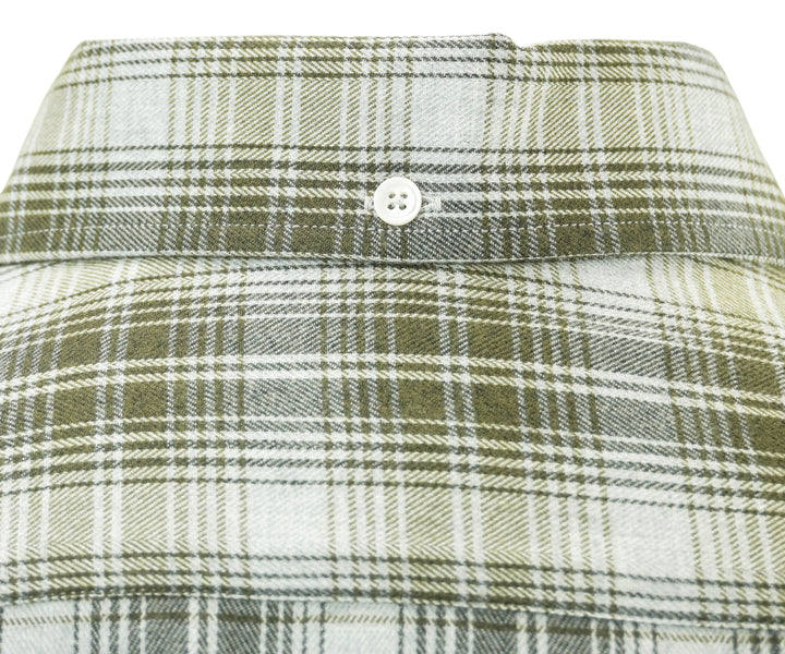 Fedeli Plaid Print Flannel Button Down Shirt in Green and Grey - Discounts on Fedeli at UAL