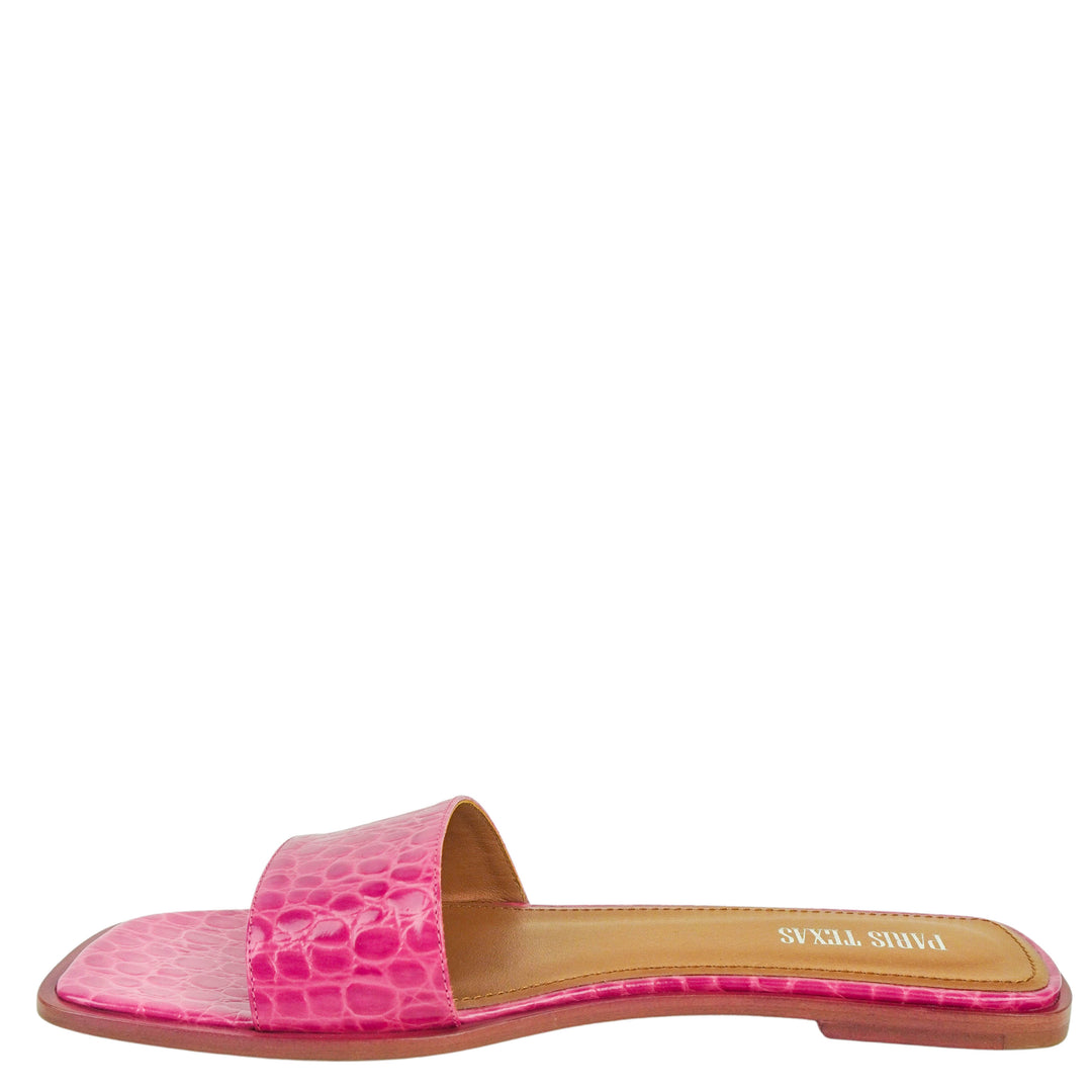 Paris Texas Mini Embossed Croc Sanremo Flat Sandals in Peony - Discounts on Paris Texas at UAL