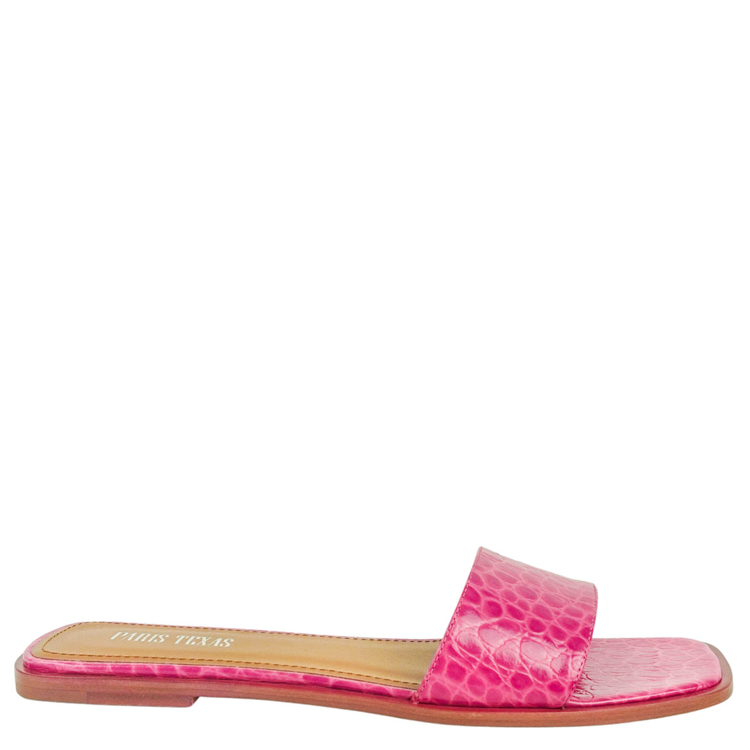 Paris Texas Mini Embossed Croc Sanremo Flat Sandals in Peony - Discounts on Paris Texas at UAL