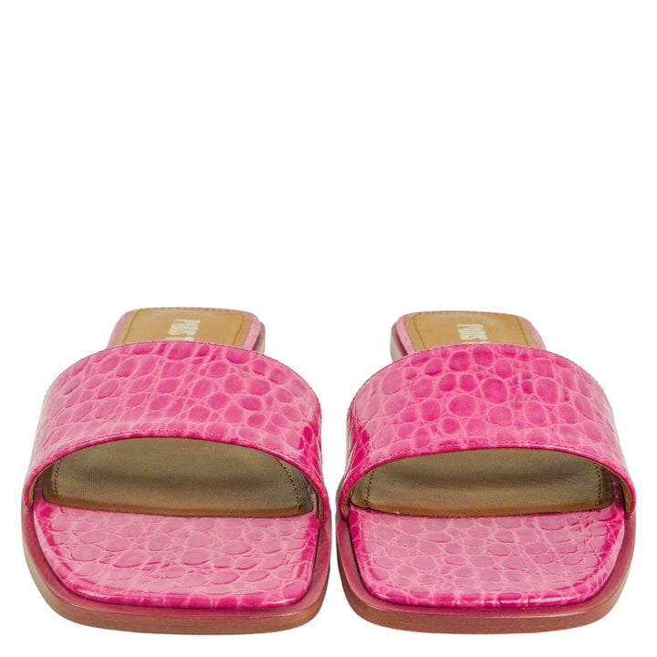 Paris Texas Mini Embossed Croc Sanremo Flat Sandals in Peony - Discounts on Paris Texas at UAL