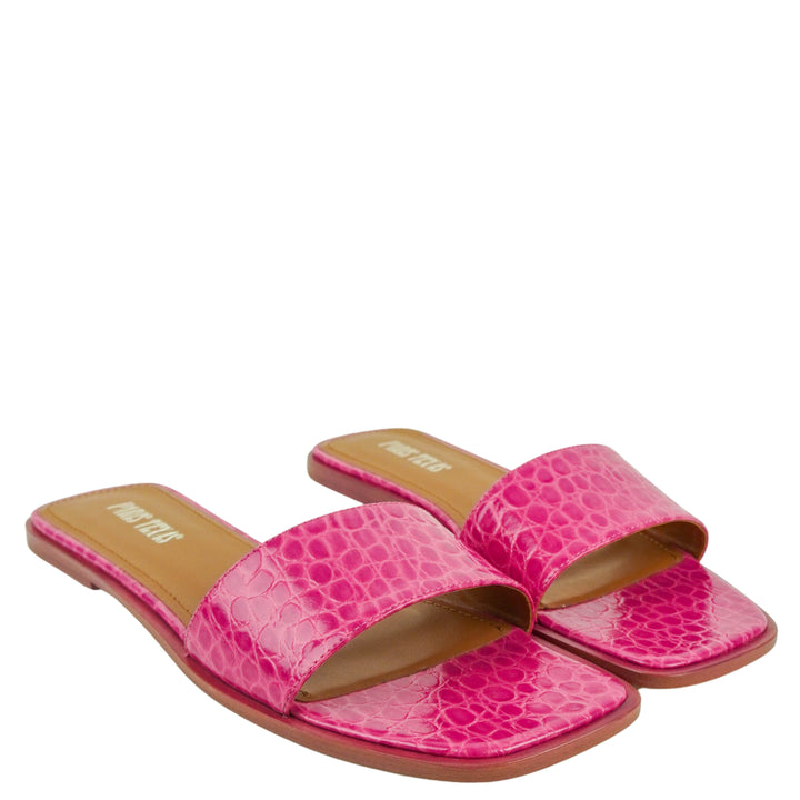 Paris Texas Mini Embossed Croc Sanremo Flat Sandals in Peony - Discounts on Paris Texas at UAL